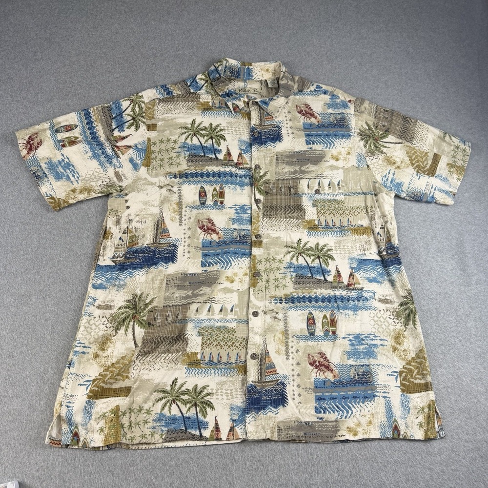Vintage Batik Bay Rayon Hawaiian Camp Shirt XLT Tall Beach Surf Tropical Aloha